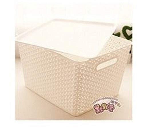 Product Cover Hopesun Plastic Tapered Hollow Basket Woven Storage Box/Organizer with Lid and Holding Space (36 X 30 X 22 cm, White)