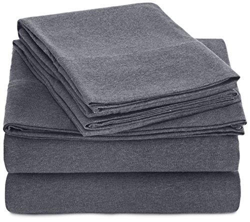 Product Cover AmazonBasics Heather Cotton Jersey Bed Sheet Set - King, Dark Grey