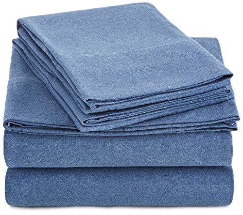 Product Cover AmazonBasics Heather Cotton Jersey Bed Sheet Set - Queen, Chambray Blue