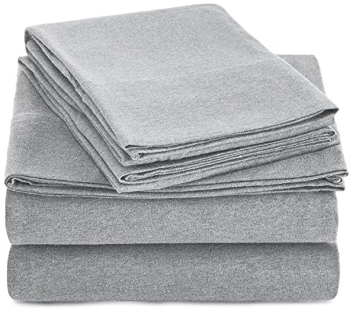 Product Cover AmazonBasics Heather Cotton Jersey Bed Sheet Set - Twin, Light Grey