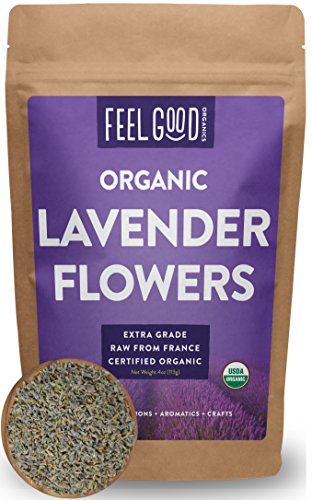 Product Cover Organic Lavender Flowers Dried | Perfect for Tea, Baking, Lemonade, DIY Beauty, Sachets & Fresh Fragrance | 100% Raw From France | Large 4oz Resealable Kraft Bag | by Feel Good Organics