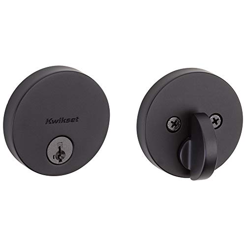 Product Cover Kwikset 92580-007 258 Uptown Low Profile Slim Round Modern Contemporary Single Cylinder Deadbolt Door Lock featuring SmartKey Security in Iron Black