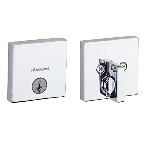 Product Cover Kwikset 92580-004 258 Downtown Low Profile Slim Square Modern Contemporary Single Cylinder Deadbolt Door Lock featuring SmartKey Security in Polished Chrome