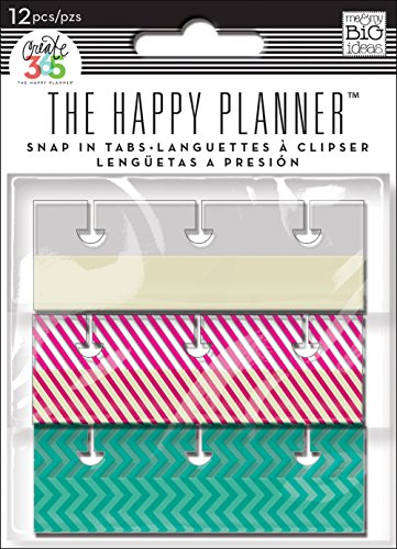 Product Cover me & my BIG ideas Snap-In Tabs - The Happy Planner Scrapbooking Supplies - 12 Translucent Snap-In Tabs - 3 Designs - Pop Into Planner with Ease - For Storing Photos & Extra Papers - 12 Pieces
