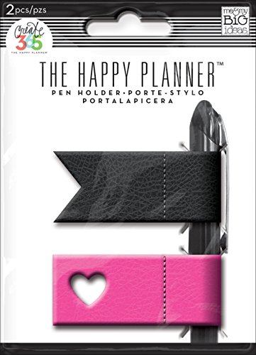 Product Cover me & my BIG ideas Pen Holder - The Happy Planner Scrapbooking Supplies - Pink & Black - 2 Adhesive Holders for Pens & Pencils - Stylish Accessory for Your Happy Planner - 2 Pieces
