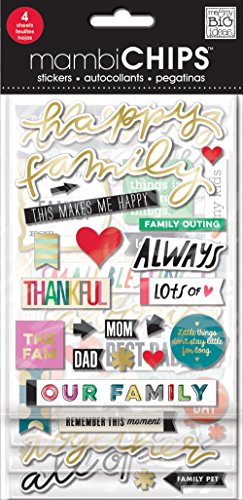Product Cover me & my BIG ideas mambiChips Chipboard Stickers - Happy Family Theme - Metallic & Multi-Color Stickers - Great for Family Projects, Scrapbooks & Albums - 4 Sheets