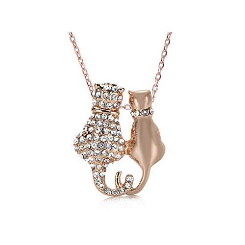 Product Cover UPSERA 18K Rose Gold Plated Austrian Crystals 2 Cats Necklace, 17+2