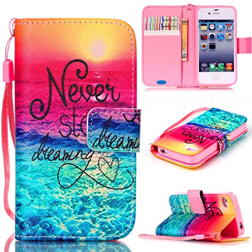 Product Cover JanCalm iPhone 4S Case,iPhone 4 Case, [Wrist Strap Design][Kickstand] Pattern Premium PU Leather Wallet [Card/Cash Slots] Flip Cover for iPhone 4/4S (3.5 Inch) Including-ONE Crystal Pen (Never Stop)
