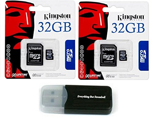 Product Cover 2 Pack of Kingston 32GB MicroSD HC Class 4 TF MicroSDHC with SD Adapter TransFlash Memory Card SDC32/32GB 32G 32 GB Gigs (Lot of 2) with Everything But Stromboli Memory Card Reader R