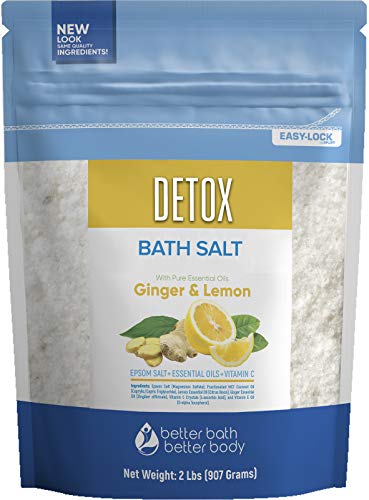 Product Cover Detox Bath Salt 32 Ounces Epsom Salt with Ginger and Lemon Essential Oils Plus Vitamin C and All Natural Ingredients BPA Free Pouch With Easy Press-Lock Seal