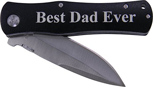 Product Cover Best Dad Ever Folding Pocket Knife - Great Gift for Father's Day, Birthday, or Christmas Gift for Dad, Grandpa, Grandfather, Papa, Husband (Black Handle)