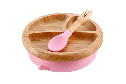 Product Cover Avanchy - Baby Feeding Plate and Spoon Set, Divided Bamboo Plate with Spill Proof, Stay Put Suction Ring, 7