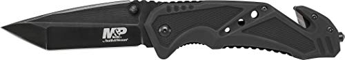 Product Cover Smith & Wesson M&P SWMP11B 8.9in High Carbon S.S. Folding Knife with 3.8in Tanto Point Blade and Aluminum Handle for Outdoor, Tactical, Survival and EDC