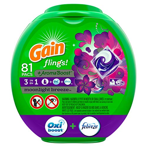Product Cover Gain flings! Laundry Detergent Pacs plus Aroma Boost, Moonlight Breeze Scent, HE Compatible, 81 Count (Packaging May Vary)