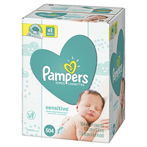 Product Cover Baby Wipes, Pampers Sensitive Water Baby Diaper Wipes, Hypoallergenic and Unscented, 504 Count Total Wipes