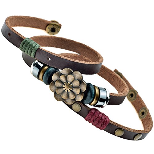 Product Cover Celokiy Multilayer Leather Personality Hematite Lucky Lotus Flower Snap Button Wrap Bracelet