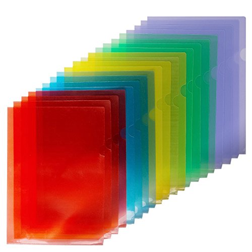 Product Cover Fasmov Clear Document Folder Project Pockets, Set of 20 in 5 Assorted Colors (Yellow,Green,Blue,Purple,Red)