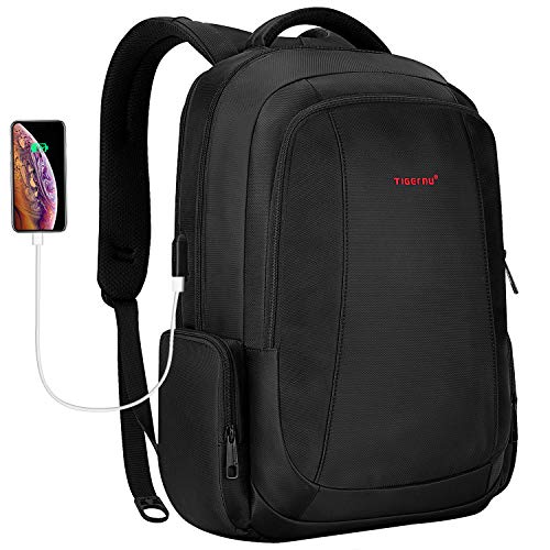 Product Cover Laptop Backpack Tigernu Business Computer Backpacks Durable Water Resistant Slim Anti Theft Travel Bag with USB Charging For Men and Women 15.6 Inch (Black)