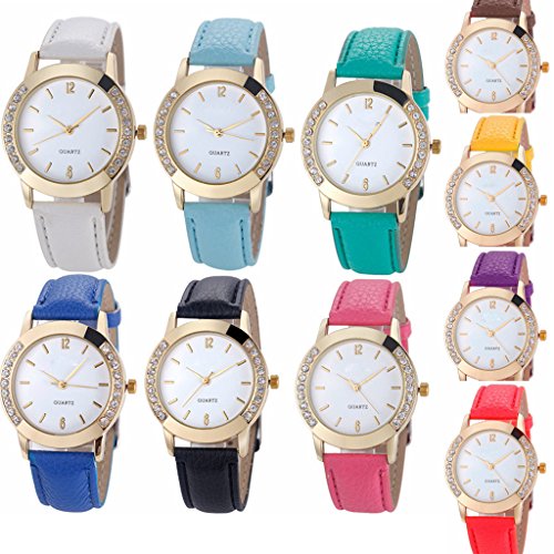 Product Cover Yunanwa 10 Pack Wholesale Women Watches Leather Rhinestone Inlaid Quartz Jelly Dress Wristwatch (10pcs-Leather Brand)