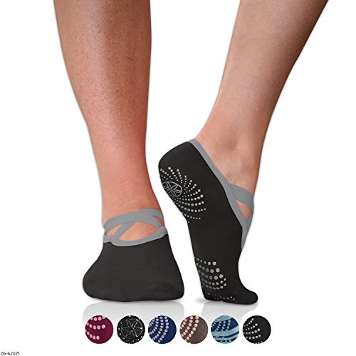 Product Cover Gaiam Grippy Barre Socks for Extra Grip in Standard or Hot Yoga, Barre, Pilates, Ballet or at Home for Added Balance and Stability, Black/Grey