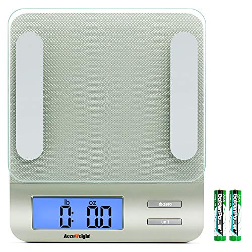 Product Cover Accuweight 207 Digital Kitchen Multifunction Food Scale for Cooking with Large Back-lit LCD Display,Easy to Clean with Precision Measuring,Tempered Glass (Silver)