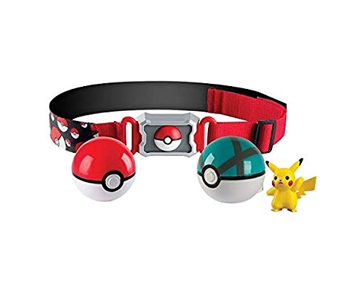 Product Cover Pokémon Clip and Carry Poké Ball Adjustable Belt with 2 inch Pikachu Figure, Poké Ball, and Grass Type Nest Ball - Assorted colors