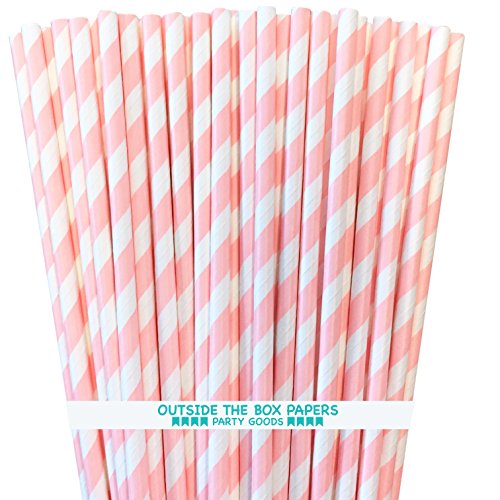 Product Cover Valentine Striped Paper Straws - Light Pink White - 7.75 Inches - Pack of 100- Outside the Box Papers Brand