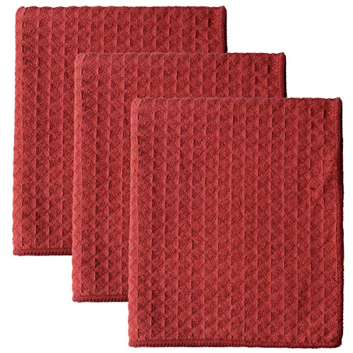 Product Cover Lifaith Microfiber Thick Waffle Weave Kitchen Towels Dish Cloth 3 Pack 16inch X 19inch Red