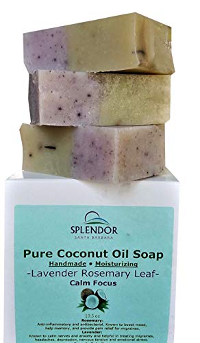 Product Cover Lavender Rosemary Leaf (10.5 oz) - Pure Coconut Oil Soap for Calm Focus. Handmade, Moisturizing, Natural, Vegan With Essential Oils, Organic Spirulina, Alkanet Root and Garden Rosemary Leaf