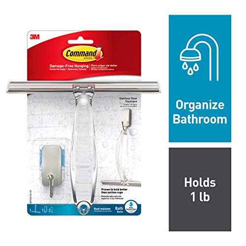 Product Cover Command Shower Squeegee, Satin Nickel, 1-Squeegee, 1-Hook, 1 Small Water-Resistant Strip (BATH32-SS-ES)