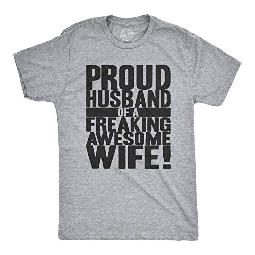 Product Cover Crazy Dog T-Shirts Mens Proud Husband of a Freaking Awesome Wife Funny Marriage T Shirt L Grey