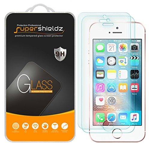 Product Cover Supershieldz (2 Pack) for iPhone SE, iPhone 5, iPhone 5S, iPhone 5C Tempered Glass Screen Protector Anti Scratch, Bubble Free