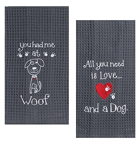 Product Cover Kay Dee Dog Lover Embroidered Waffle Towel Set - One Each You Had Me at Woof & Dog Love
