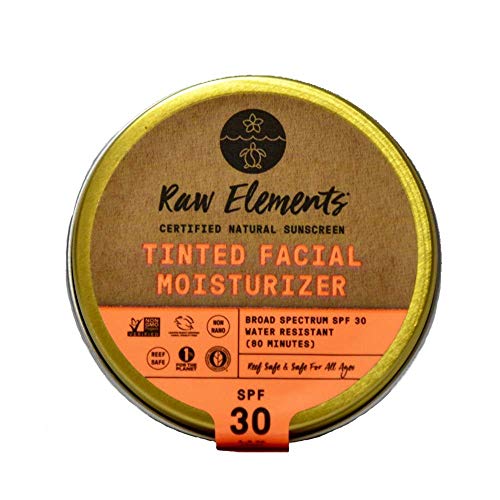 Product Cover Raw Elements Tinted Facial Moisturizer Certified Natural Sunscreen | Non-Nano Zinc Oxide, 95% Organic, Very Water Resistant,Reef Safe,Non-GMO, Cruelty Free,SPF 30+, All Ages Safe, Reusable Tin, 1.8oz
