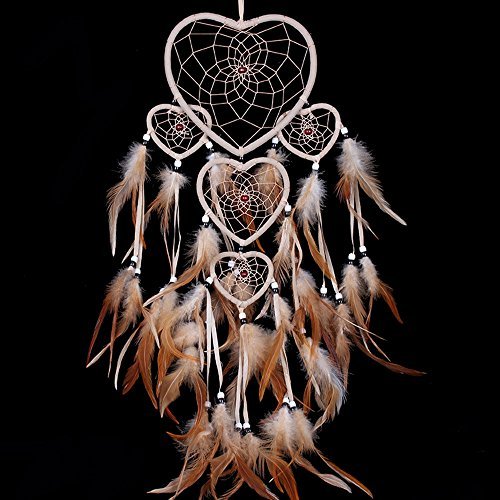 Product Cover WESTONETEK Large Handmade Dream Catcher Traditional Dreamcatcher Feather Wall Hanging Decoration Ornaments Five Hearts Beige