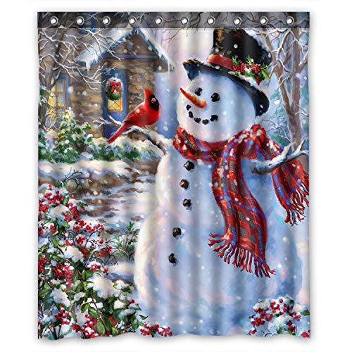 Product Cover FMSHPON Happy Snowman and Cardinals Winter Holiday Merry Christmas Waterproof Polyester Fabric Shower Curtain 66x72 Inches