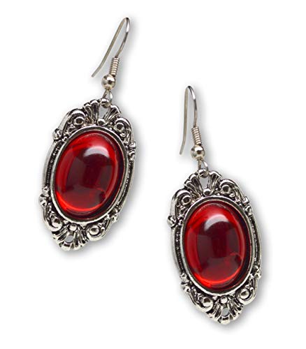 Product Cover Gothic Blood Red Cabochon Dangle Earrings In Silver Finish Pewter Frame
