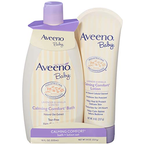 Product Cover Aveeno Baby Calming Comfort Bath & Lotion Set, Baby Skin Care Products with Natural Oat Extract, Lavender & Vanilla, 2 Items