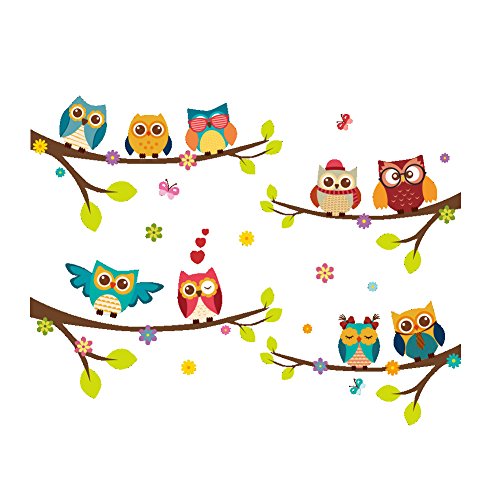 Product Cover ElecMotive Wall Stickers of Tree Owls Wall Decals for Kids Rooms Nursery Baby Boys & Girls Bedroom