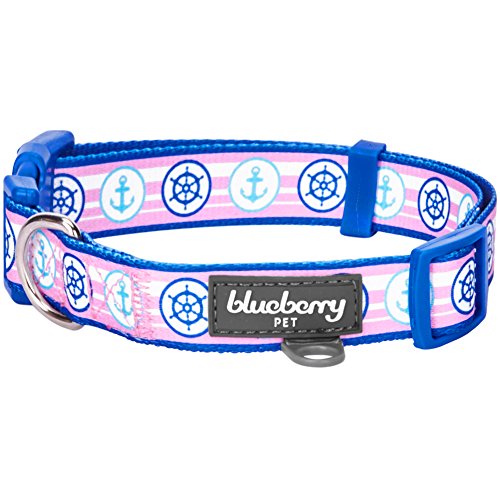Product Cover Blueberry Pet 5 Patterns Versatile Bon Voyage Nautical Navy Sailor Designer Adjustable Dog Collar, Medium, Neck 14.5
