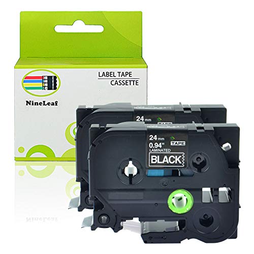 Product Cover NineLeaf 2 Pack White on Black 24 mm x 8 m 1'' 26.2ft Label Tape Cassette Compatible for Brother P-Touch TZe355 TZ-355 TZe-355 TZ355 Laminated for PT-P700 PT-P750W PT-D600 PT-520 PT-530 Label Maker