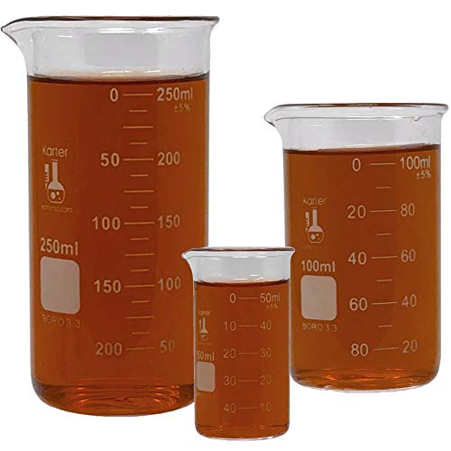 Product Cover Glass Beaker Set, Tall Form - 3 Sizes - 50, 100 and 250ml, Karter Scientific 213F18