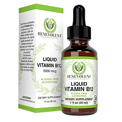 Product Cover Vitamin B12 Liquid Drops - Potent & Effective 5000 mcg per Serving. Fast Absorbing Sublingual Formula - Delicious Raspberry Flavored Dietary Supplement for All Family- 100% Alcohol & Gluten Free