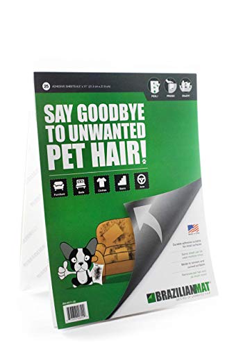 Product Cover BrazilianMat Dog, Cat Hair Remover Sheets - Pet Hair, Lint, Glitter and Pet Fur Removal Tool for Furniture, Clothing, and Car Interiors - 25 Adhesive Sheets