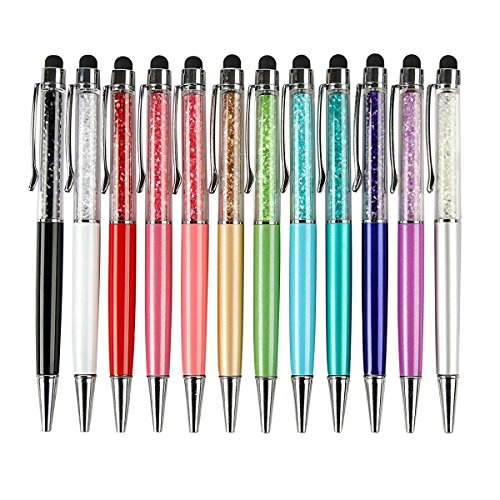 Product Cover 12pcs/pack MengRan Bling Bling 2-in-1 Slim Crystal Diamond Stylus pen and Ink Ballpoint Pens (12 colors)