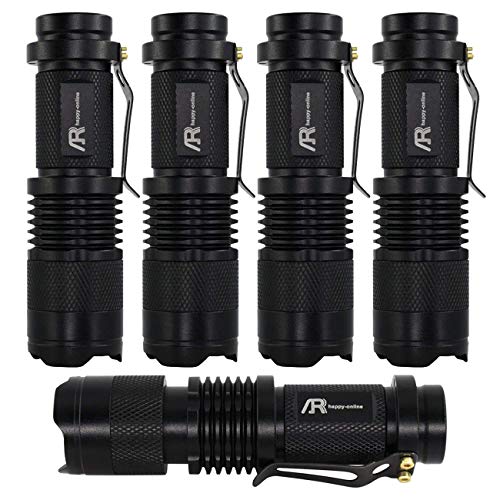 Product Cover AR happy online (5 Pack) AR-100 LED Flashlight, 3 Light Modes Mini Tactical Torch, 350 Lumens Adjustable Focus Zoomable Light for Indoor, Outdoor, Camping, Hiking and Emergency