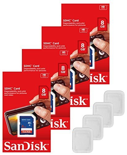 Product Cover Lot of 4 SanDisk 8GB SD SDHC Class 4 Flash Memory Camera Card SDSDB-008G-B35 Pack + ( 4 Jewel Cases )