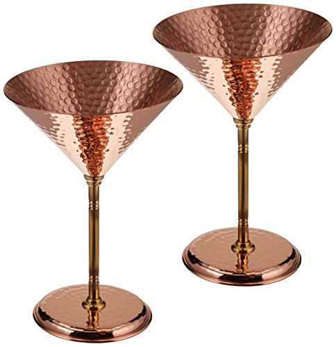 Product Cover 2 X CopperBull Gorgeous Hammered Copper Martini Goblets Glasses, 10 Ounces (Unlined Copper )