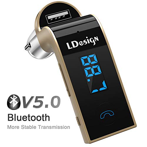 Product Cover LDesign FM Transmitter, Bluetooth Wireless in-Car FM Radio Adapter Car Kit with Hand Free Call | Stereo 4 Modes Music Play | TF Card &U-Disk Reading Applicable for All Smart Phones -Gold
