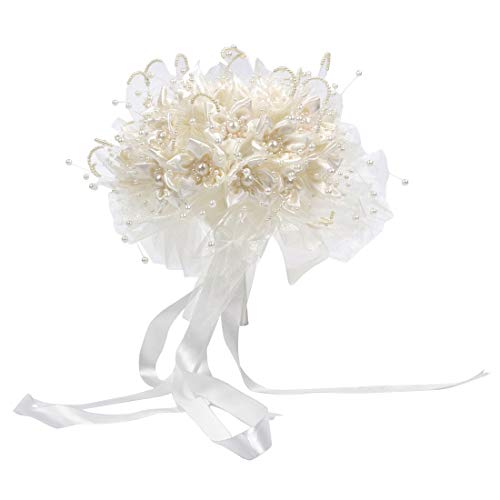 Product Cover Enerhu Flower Bridal Bouquet Pearls Silk Lace Bouquet Romantic Beige Wedding Decor